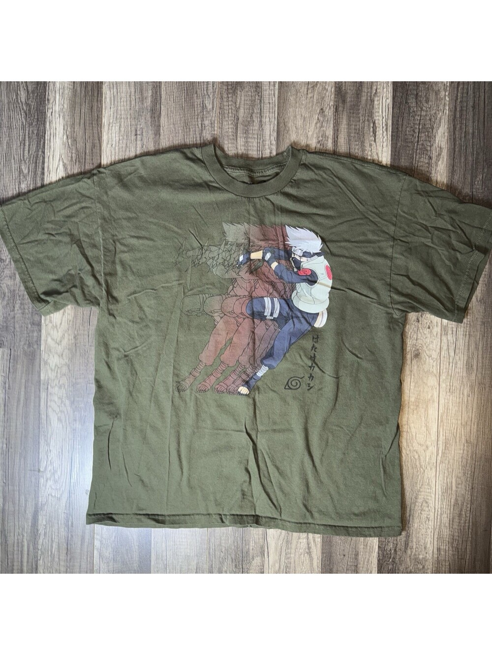 Naruto Shippuden Kakashi Hatake Graphic T Shirt Olive Green XL Anime Manga